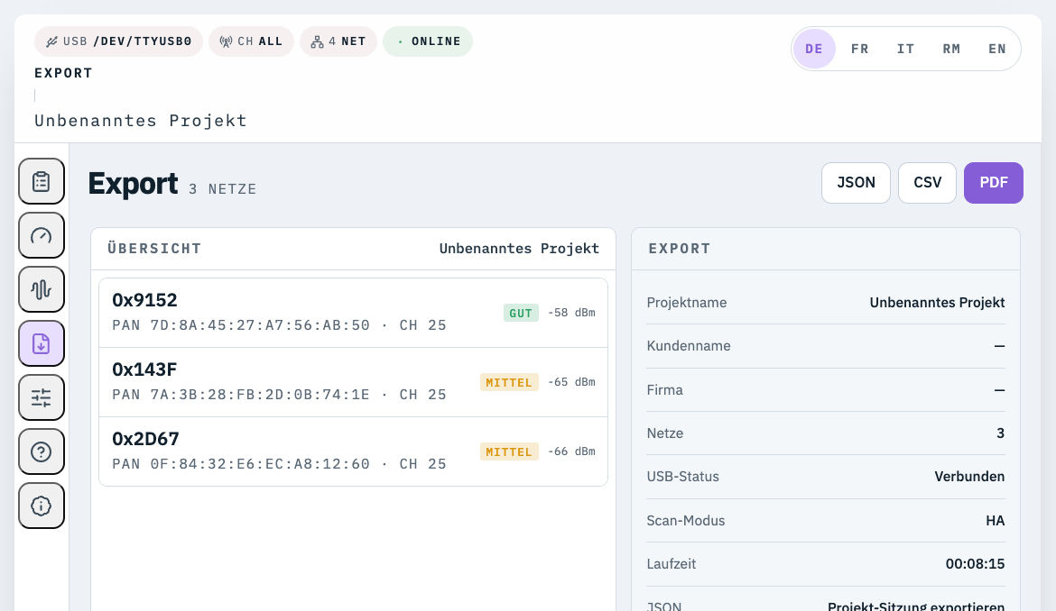 ZigTrace Software Exportansicht
